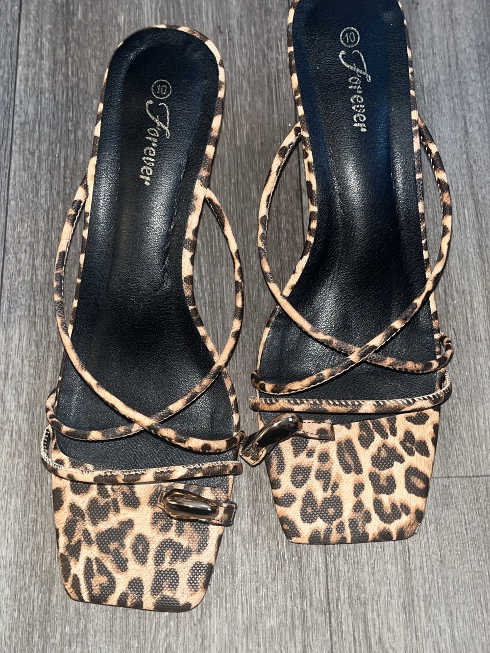 Leopard Print Strappy Slide Heels - Brown/Black